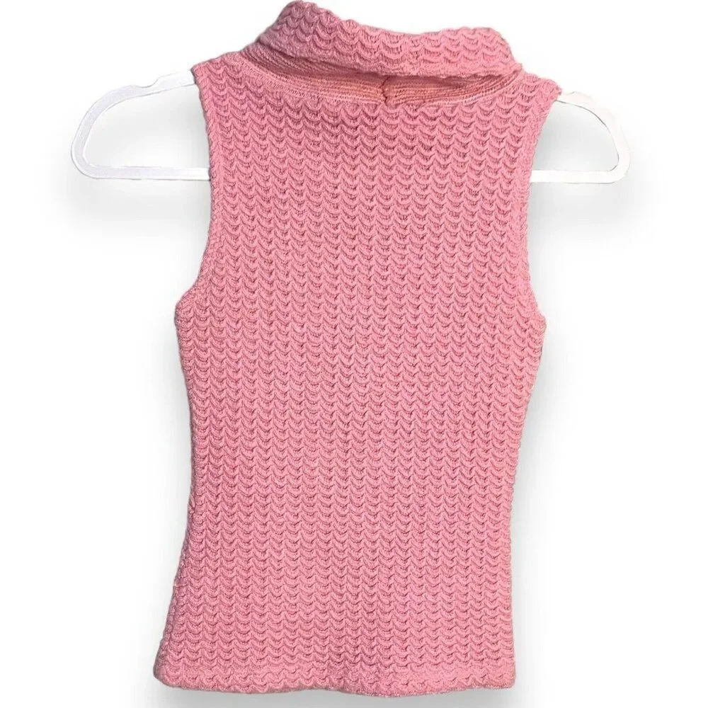 L' Patricia Turtleneck Sweater Womens Medium Pink Knit Sleeveless Barbiecore Top